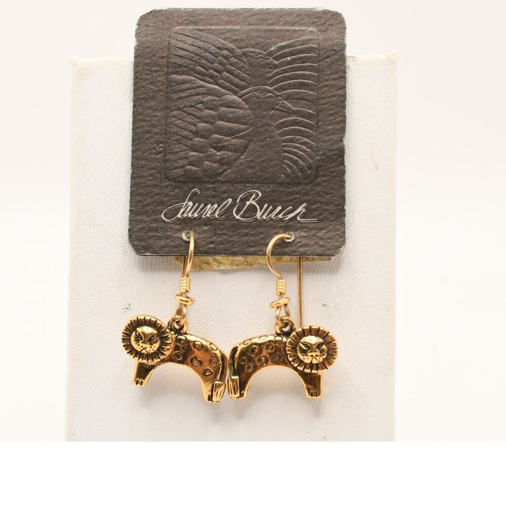 Vintage Laurel Burch Lion Earrings Gold Tone NOS Original Card